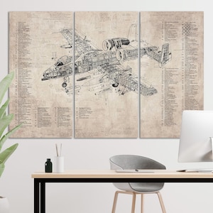 Arte de pared con planos de avión, lienzo, decoración de pared de tecnología vintage, ilustraciones de aviones, dibujo de arte de pared, decoración de pared de aviación, arte de pared de oficina de ingeniería