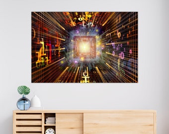 Abstrakte Binär Code Leinwand: Tech Office Wandkunst