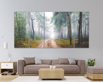 Forest Path Canvas Wall Art, Nature Landscape Wall Decor, Misty Forest Canvas Print, Woodland Wall Art, Large Nature Canvas