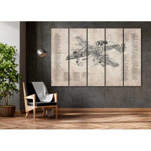 Airplane Blueprint Wall Art Canvas Vintage Tech Wall Decor Airplane Artwork Wall Art Drawing Aviation Wall Decor Engineering Office Wall Art image 9