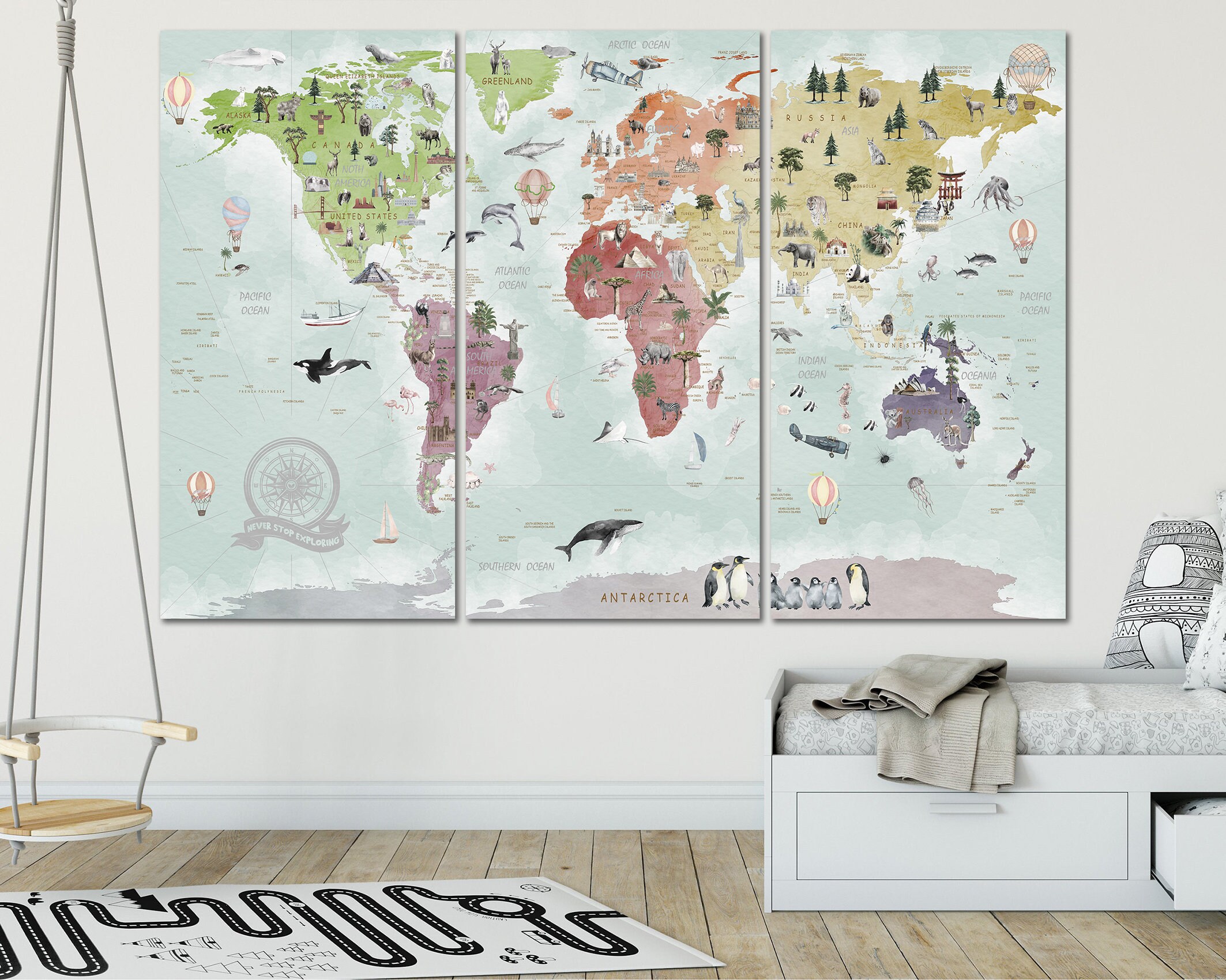 Every Kids Room Must Have! Kids World Map Wall Art Canvas Cute ...