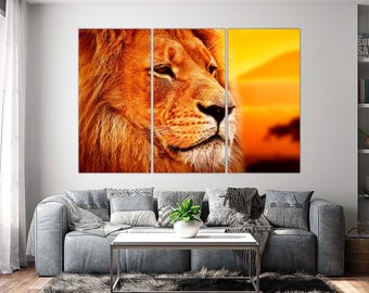 African Lion Canvas Art, Lion Portrait Wall Art, Large Wall Art Canvas Print, Lion Wall Art, Big Lion Head,  Home Wall Decor