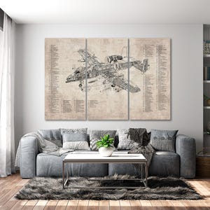 Airplane Blueprint Wall Art Canvas Vintage Tech Wall Decor Airplane Artwork Wall Art Drawing Aviation Wall Decor Engineering Office Wall Art image 3