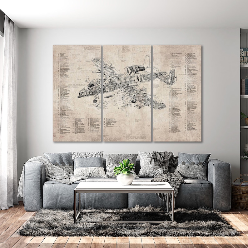 Airplane Blueprint Wall Art Canvas Vintage Tech Wall Decor Airplane Artwork Wall Art Drawing Aviation Wall Decor Engineering Office Wall Art image 3