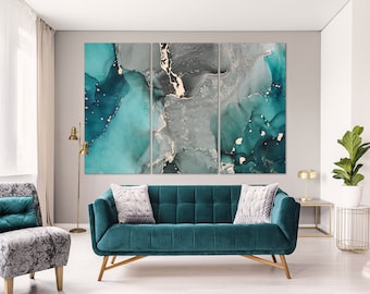 Turquoise Marble Abstract Wall Art Canvas Large Wall Decor Print Accent Wall Decoration Modern Wall Art Living Room Bedroom Home Wall Decor