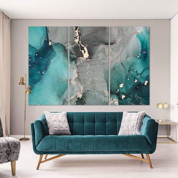 Turquoise Marble Abstract Wall Art Canvas Large Wall Decor Print Accent Wall Decoration Modern Wall Art Living Room Bedroom Home Wall Decor