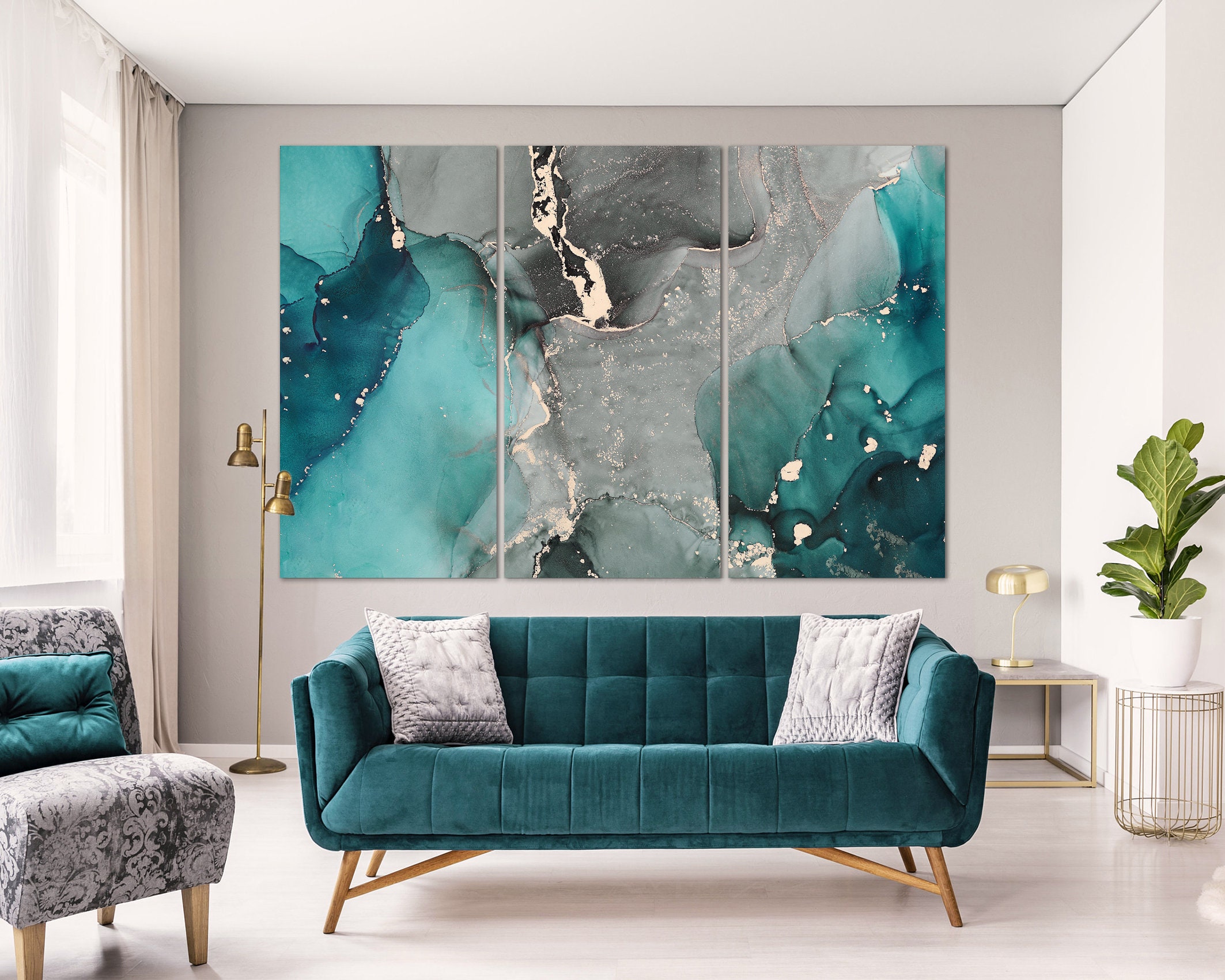 Turquoise Marble Abstract Wall Art Canvas Large Wall Decor Print Accent Wall Decoration Modern Wall Art Living Room Bedroom Home Wall Decor