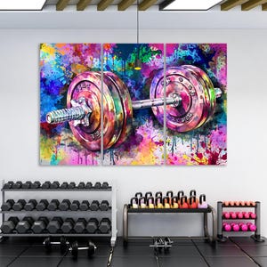 Colorful Dumbbell Graffiti Canvas Print Home Gym Decor Athletic Artwork Gym Wall Art Man Cave Decor Dumbbell Painting Canvas Art Gym Print