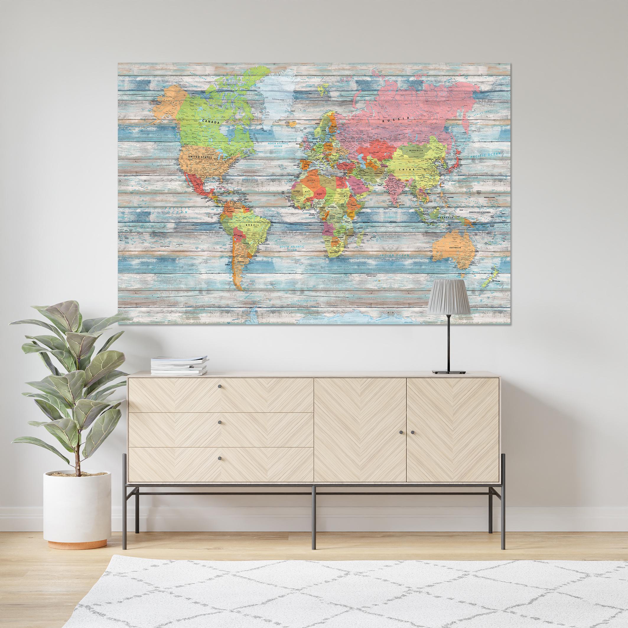 Extra Large World Map Canvas - Nautical Push Pin Wall Art for Travel ...