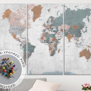 Mapa grande y detallado para marcar viajes, decoración del hogar, decoración de la sala de estar, mapa del mundo, arte de pared, impresión en lienzo, mapa de viaje, regalo de inauguración de la casa