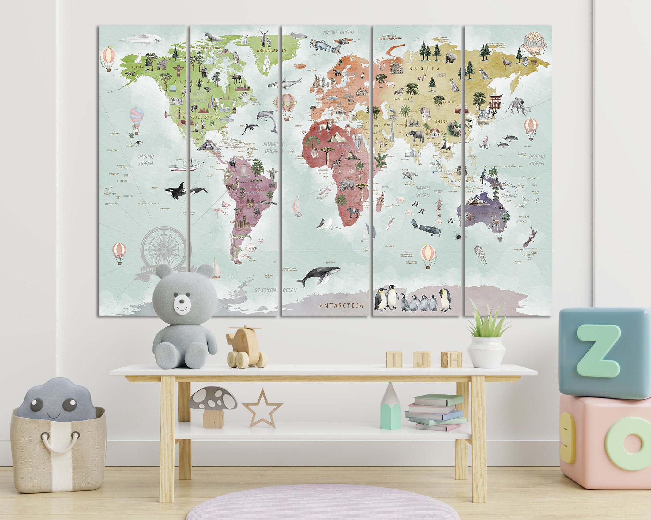 Every Kids Room Must Have! Kids World Map Wall Art Canvas Cute ...