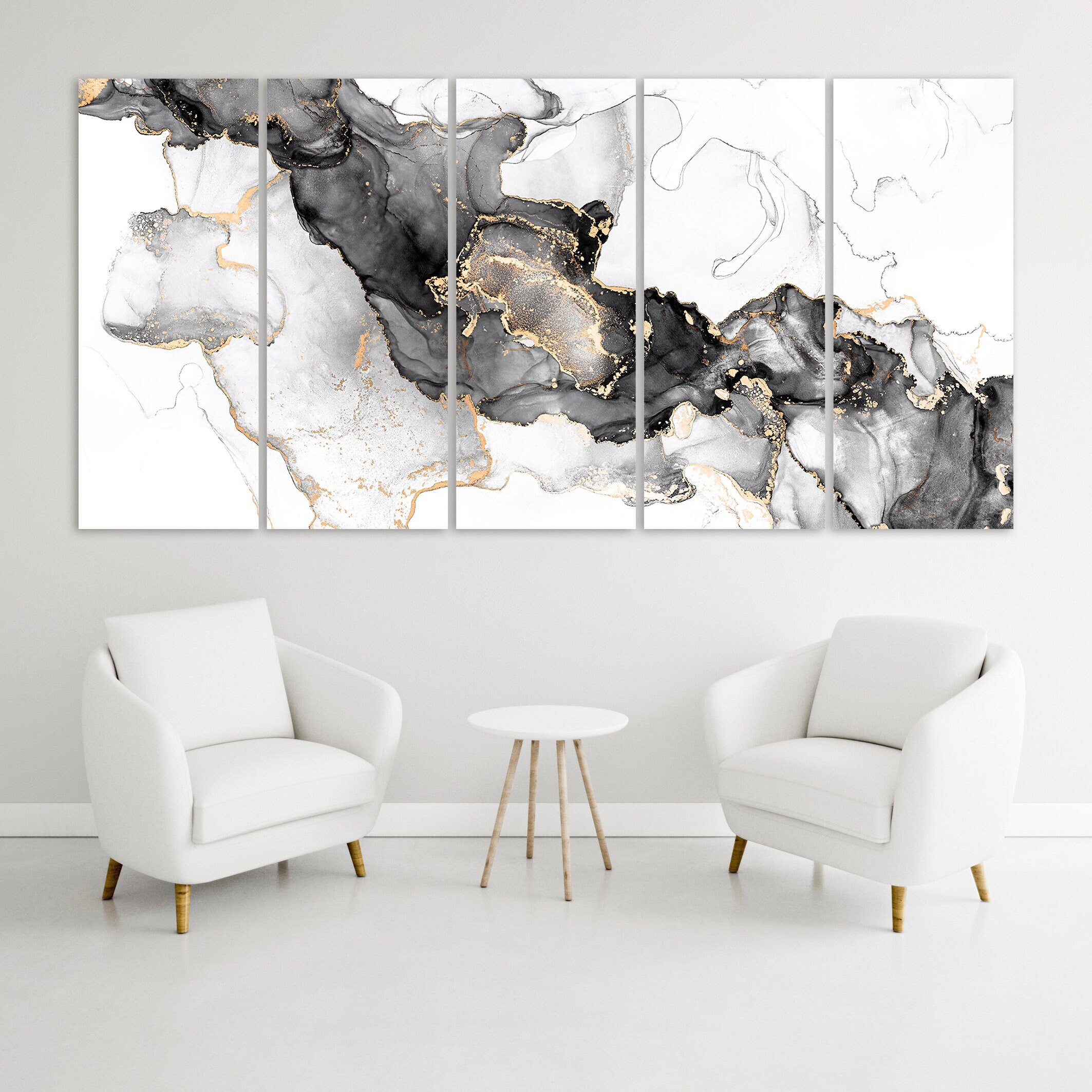 Abstract Grey Marble Wall Art Black and White Home Decor Beautiful Wall Decor Modern Wall Art Luxury Large Multi Panels Canvas Art Print