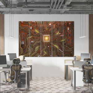 Lienzo impreso con diseño de placa de circuito electrónico de alta tecnología / Arte abstracto para pared con temática informática, regalo ideal para programadores.
