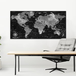World Map Wall Art Canvas Home Decor Abstract Map of World Extra Large Wall Art Map Office Decor Print Push Pin Travel Map Personalized Gift