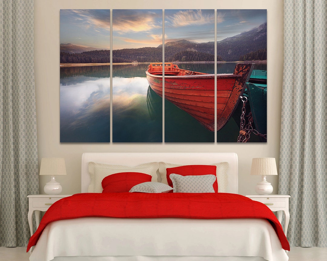 Row Boat Wall Art Large Canvas Printable Red Boat Wall Decor Etsy