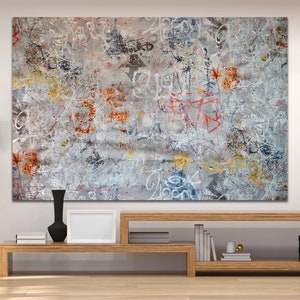 Grey Grunge Graffiti Background Wall Art Canvas Street Art Graffiti Poster Print Office Living Room Bedroom Wall Décor Framed Hanging Canvas