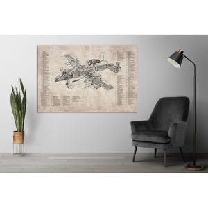 Airplane Blueprint Wall Art Canvas Vintage Tech Wall Decor Airplane Artwork Wall Art Drawing Aviation Wall Decor Engineering Office Wall Art image 2