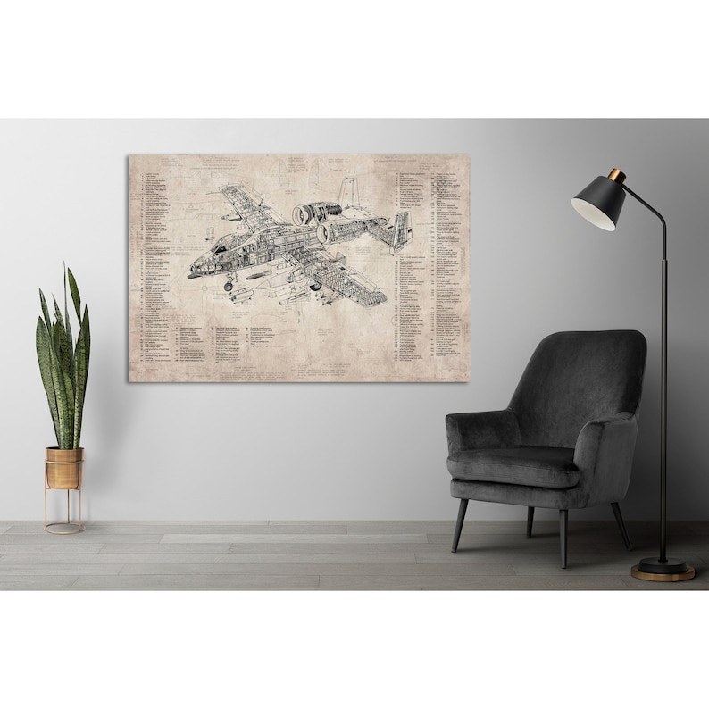 Airplane Blueprint Wall Art Canvas Vintage Tech Wall Decor Airplane Artwork Wall Art Drawing Aviation Wall Decor Engineering Office Wall Art image 2