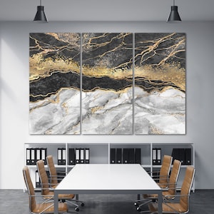 Abstract Canvas Art Grey White Gold Marble Print Canvas Office Living Room Decor Fluid Art Print Modern Wall Art Watercolor Stone Wall Art