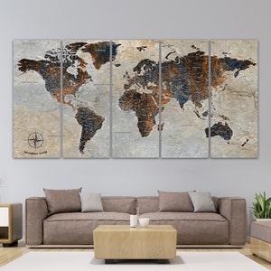 World Map Wall Art Canvas Home Decor Abstract Map of World Extra Large Wall Art Map with Legend Print Push Pin Travel Map Personalized Gift