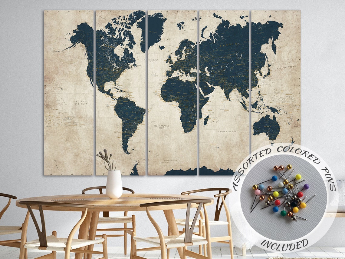 Detailed World Map Living Room Home Decor Extra Large Wall Art Canvas