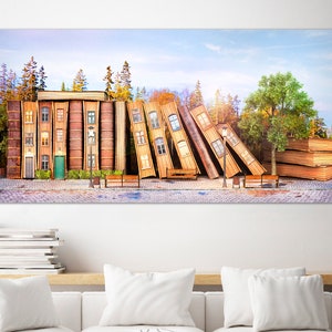 Estantería de fantasía, arte de pared, lienzo, libros de fantasía, arte de pared, decoración de pared para sala de lectura, arte de pared grande, arte de biblioteca para el hogar, rincón de lectura, arte de pared, regalo