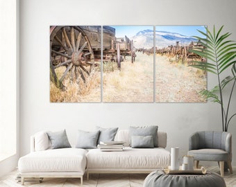 Retro Western Bauernhaus Wand Kunst rustikale Western Wand Dekor Cowboy Leinwand Wilder Westen Stadt Wand Kunst Western Wagon Rad große Leinwand Druck