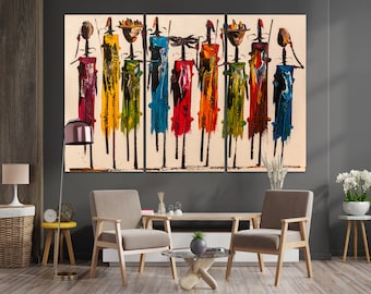 Abstract African People Art Painting Modern Canvas Print Tribal Art African Ethnic Culture Home Wall Decor Maasai Wall Art Large Canvas