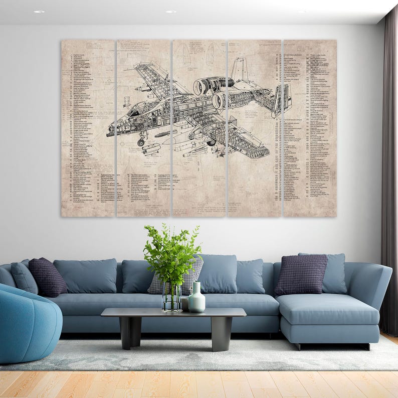 Airplane Blueprint Wall Art Canvas Vintage Tech Wall Decor Airplane Artwork Wall Art Drawing Aviation Wall Decor Engineering Office Wall Art image 5