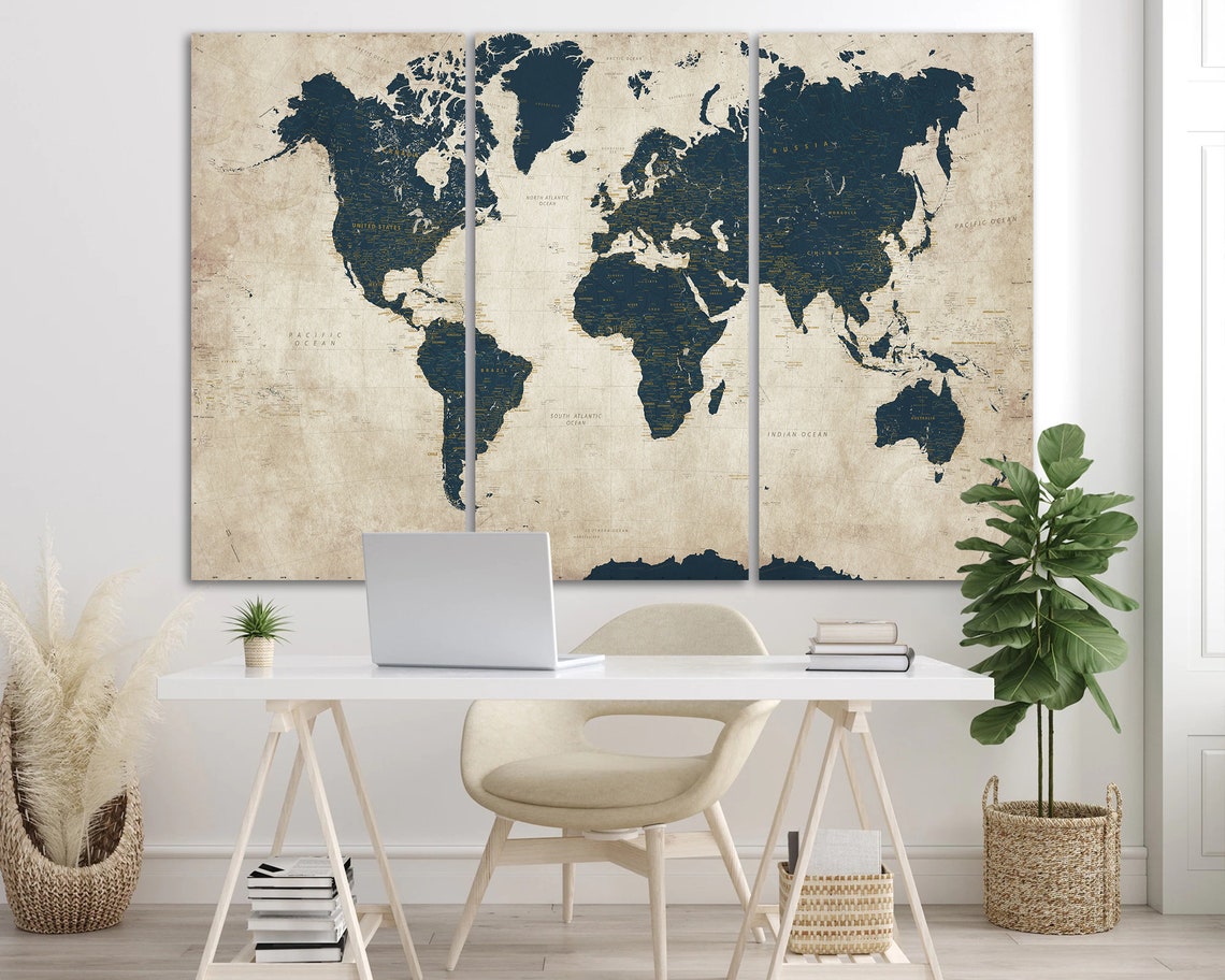 Detailed World Map Living Room Home Decor Extra Large Wall Art Canvas