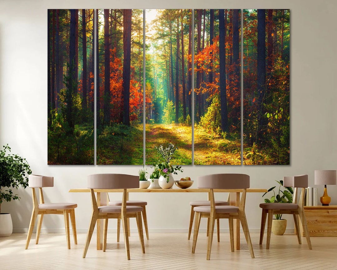 Sunny Autumn Forest Scenery Canvas Large Wall Art Print Fall Forest ...