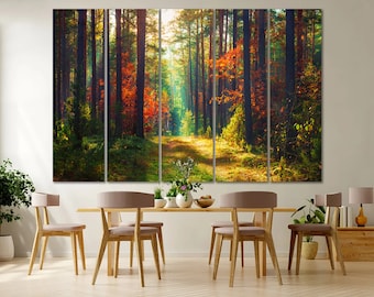 Forest Path Wall Art Autumn Landscape Canvas Print Nature Home Decor Sunlit Forest Triptych Large Woodland Canvas Cozy Natural Wall Art Gift
