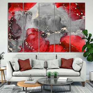 Rote Wand Kunst Rote Wanddekor Abstrakte Rote Leinwand Druck Zuhause Wohnzimmer Luxus Wanddekor Leuchtende Rote Marmor Leinwand Modernes Dekor Rot Gemälde