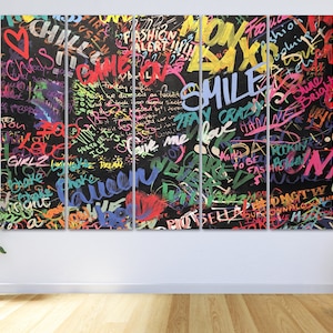 Chalk Graffiti Colorful Canvas Wall Art Abstract Street Art Urban Decor Multi-panel Set Teens Room Wall Decor Housewarming Gift Canvas Print