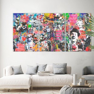 Funky graffiti canvasafdruk muurkunst modern muurdecor tienerkamer decor stedelijke street art decor kleurrijke graffiti poster housewarming cadeau