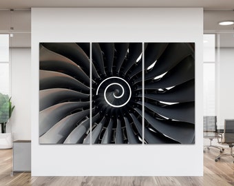 Jet Engine Turbine Canvas Wall Art, Airplane Engine Multi Panel Print, Aviation Office Decor, Industrial Abstract Art, Pilot Gift Idea