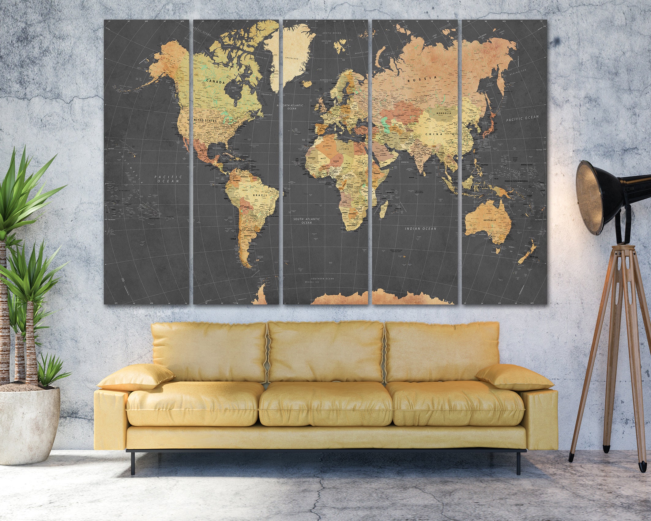 World Map Large Wall Art Canvas Print Push Pin Map to Mark Travels ...