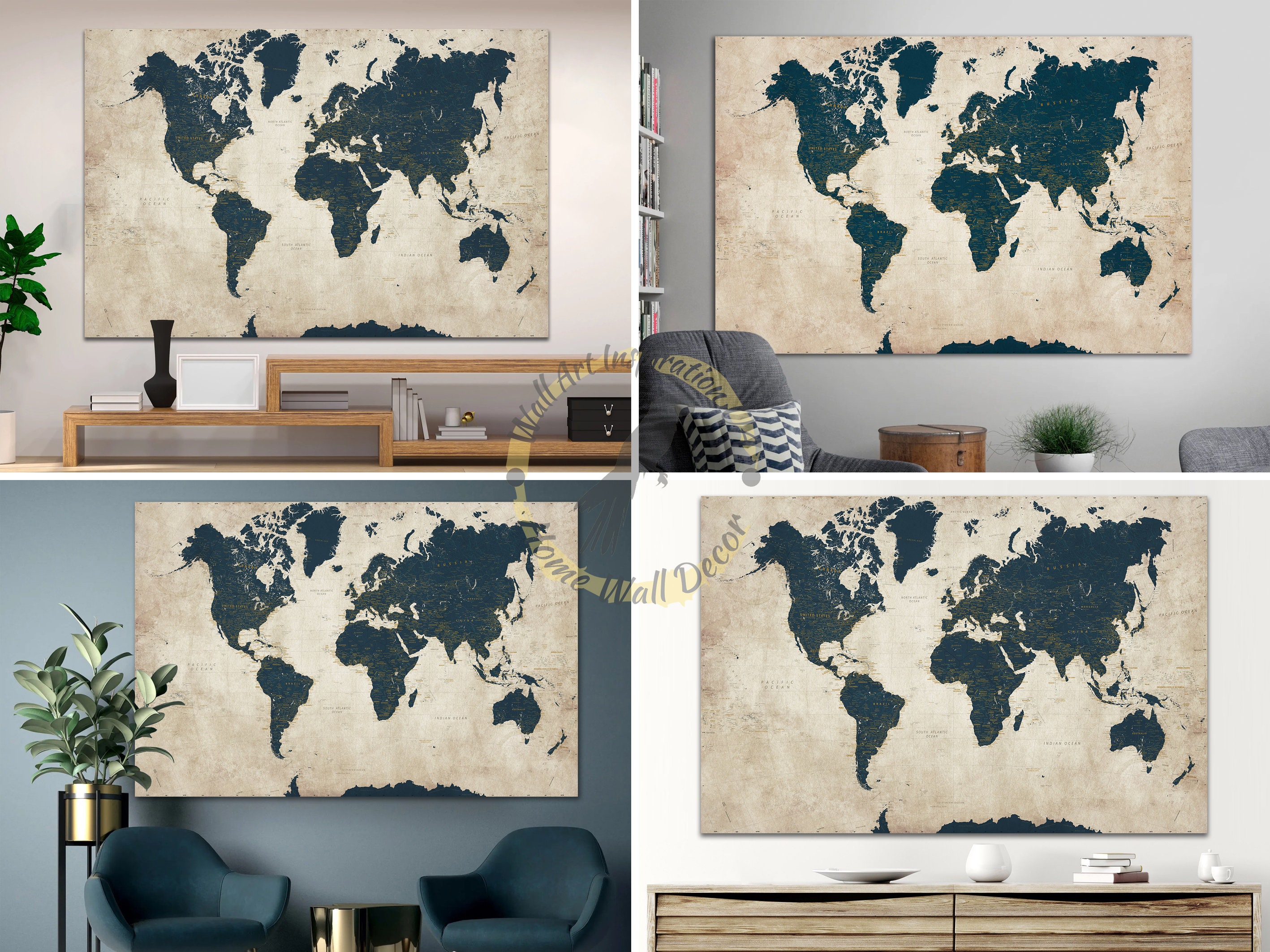 Detailed World Map Living Room Home Decor Extra Large Wall Art Canvas