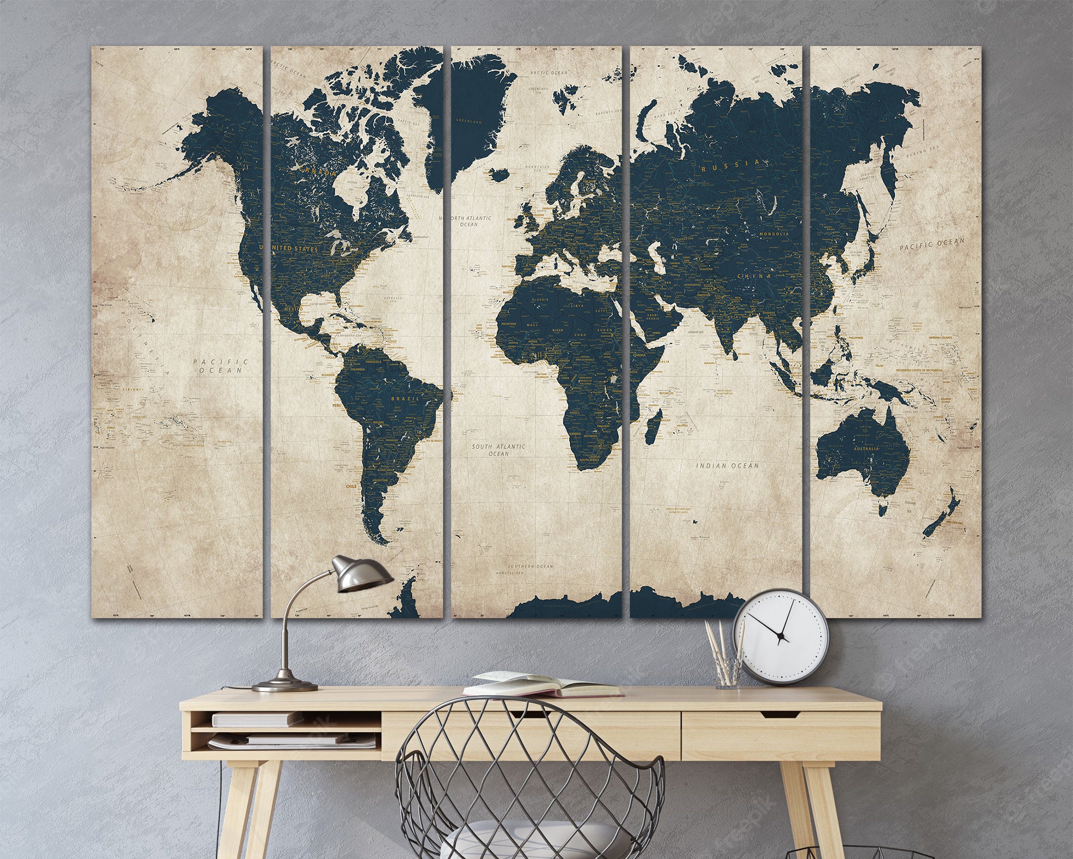 Detailed World Map Living Room Home Decor Extra Large Wall Art Canvas