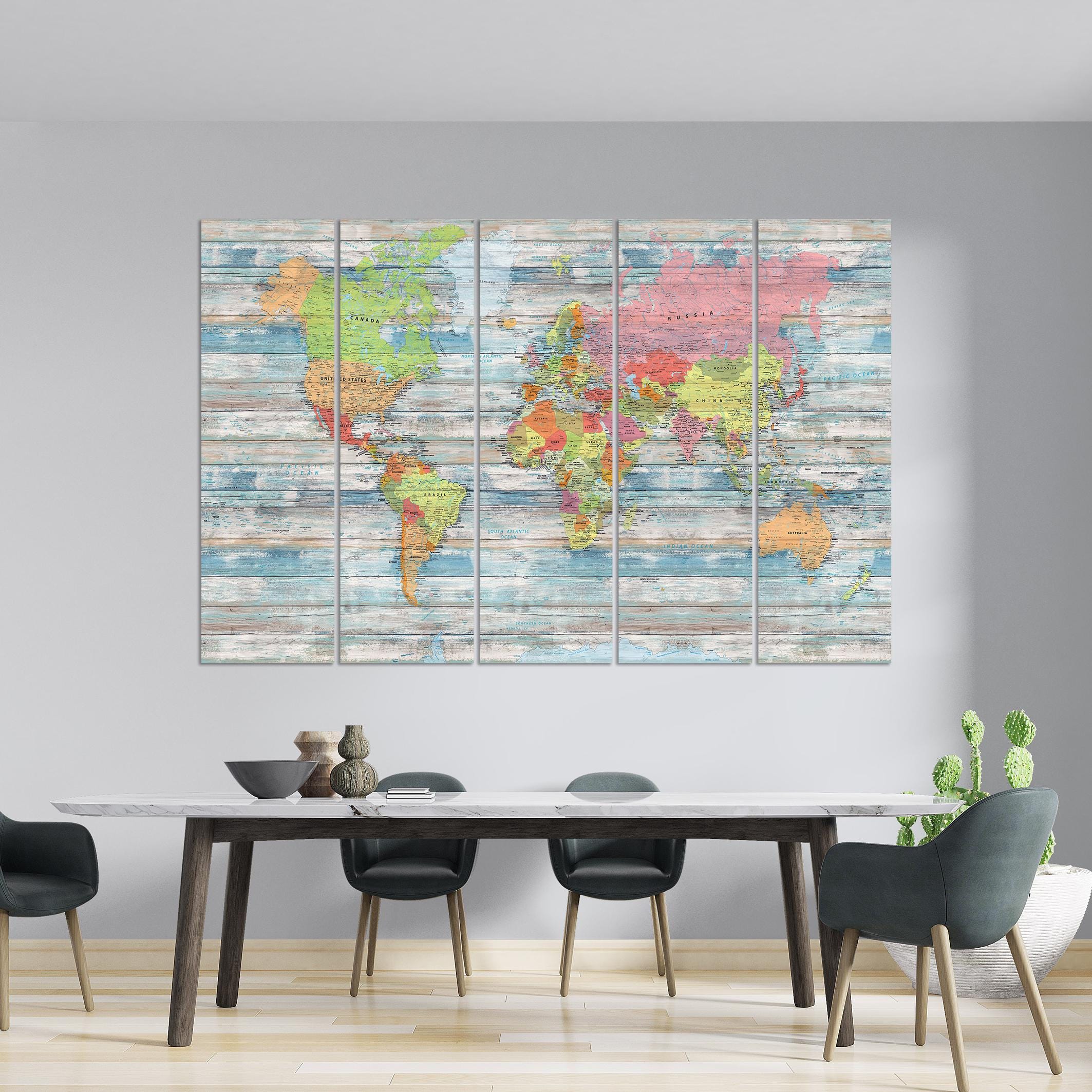 Extra Large World Map Canvas - Nautical Push Pin Wall Art for Travel ...