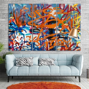 Abstract Graffiti Canvas Wall Art Colorful Street Art Print Living Room Office Wall Decor Painting Wall Hanging Canvas Print Grunge Wall Art