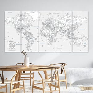 Mapa-múndi branco, arte de parede, mapa em tela personalizado, decoração de parede, arte em tela, impressão de mapa, presente de viagem, decoração para casa, escritório, sala de estar, arte de parede, branco