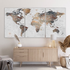 Wand Kunst Weltkarte Leinwand Home Dekor Landkarte mit Legende Print Push Pin Reisekarte personalisierte Geschenk Abstrakte Landkarte der Welt Extra Große Wandkunst