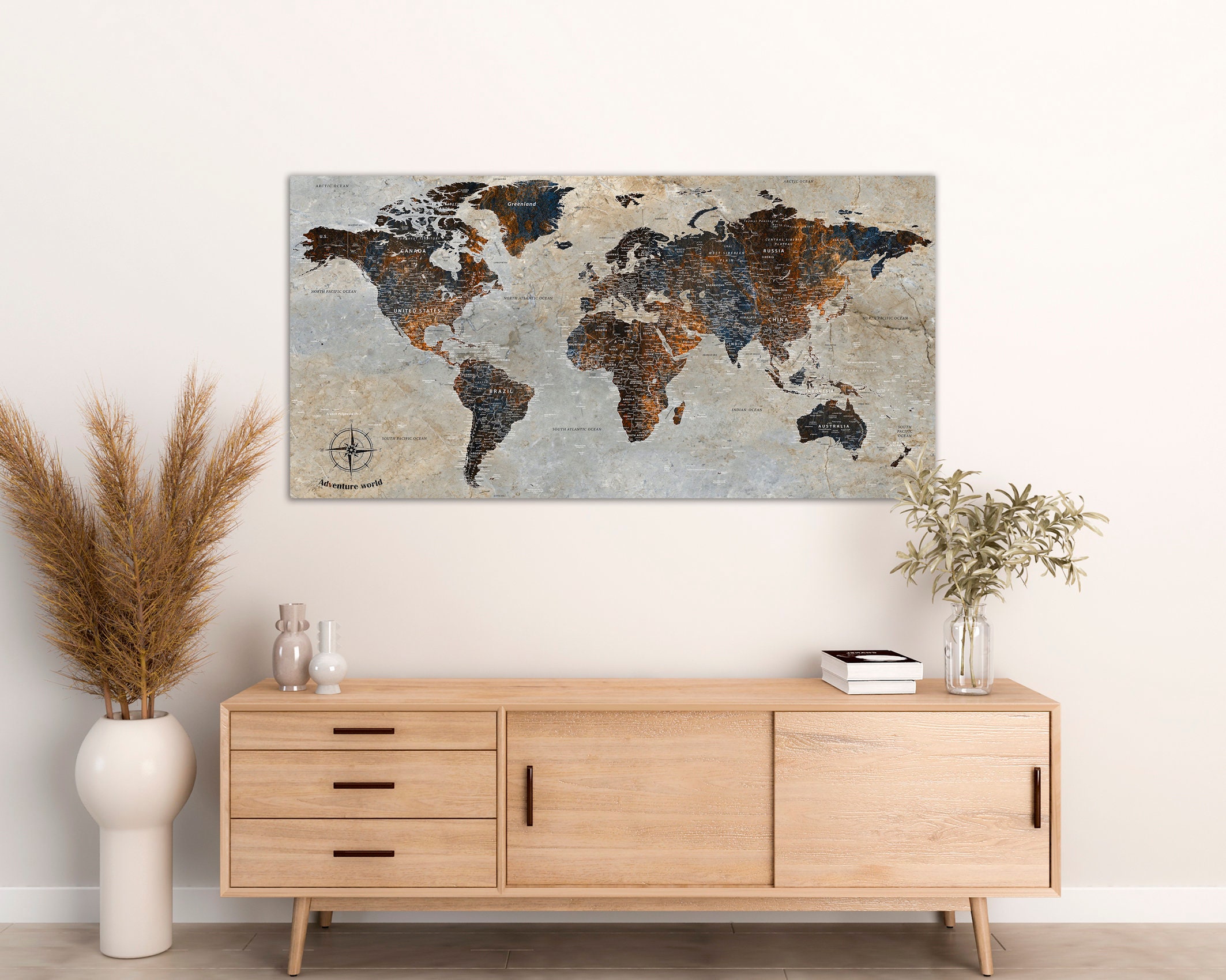 Abstract World Map Canvas Art: Extra Large Push Pin Travel Map - Etsy