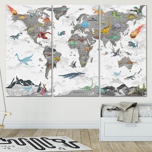 Weltkarte Dinosaurier Weltkarte - Wandbild für Kinder - Geschenk für Kinder - Weltkarte - Wanddeko fürs Kinderzimmer - Wanddeko fürs Kinderzimmer