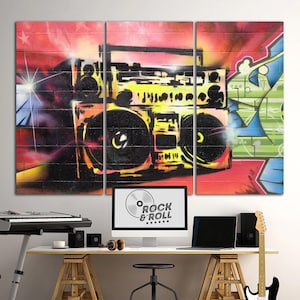 80s Boombox Graffiti Wall Art Canvas Print Hip Hop Wall Decor Old School Music Room Wall Decor Boombox Canvas Art Music Graffiti Art Print