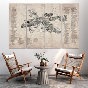 Airplane Blueprint Wall Art Canvas Vintage Tech Wall Decor Airplane Artwork Wall Art Drawing Aviation Wall Decor Engineering Office Wall Art image 4