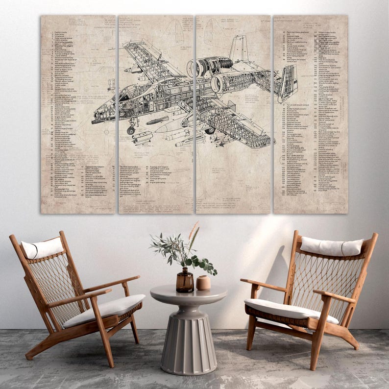 Airplane Blueprint Wall Art Canvas Vintage Tech Wall Decor Airplane Artwork Wall Art Drawing Aviation Wall Decor Engineering Office Wall Art image 4