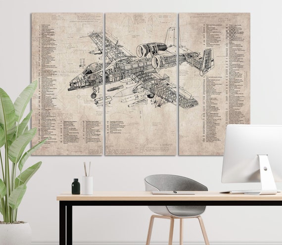 Airplane Blueprint Wall Art Canvas Vintage Tech Wall Decor Airplane Artwork Wall Art Drawing Aviation Wall Decor Engineering Office Wall Art