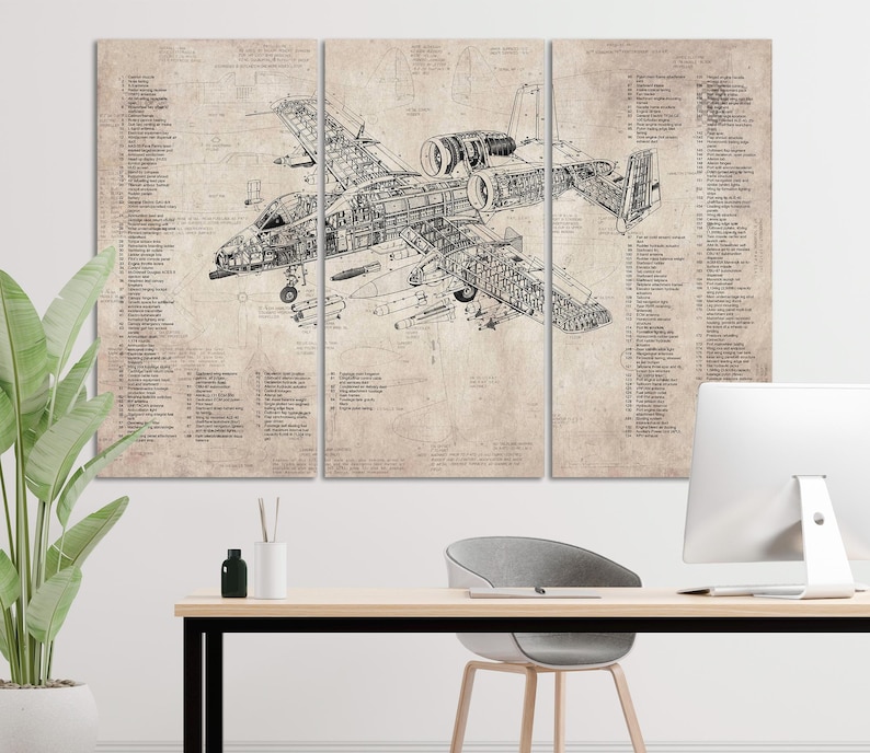 Airplane Blueprint Wall Art Canvas Vintage Tech Wall Decor Airplane Artwork Wall Art Drawing Aviation Wall Decor Engineering Office Wall Art image 1